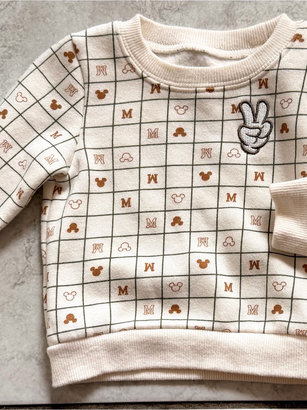 Disney Cream Grid Sweatshirt with Brown Accents